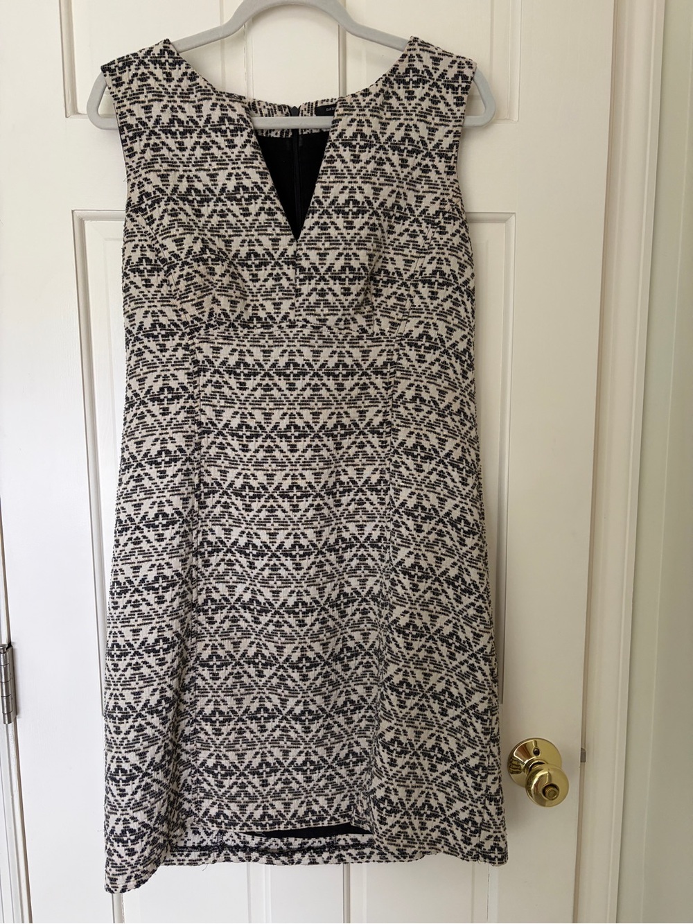 Nanette Lepore Black and Cream Sleeveless V-Notch A-Line Mini Dress